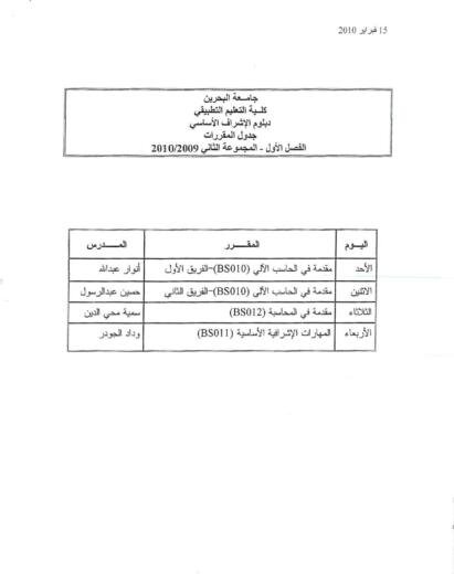 Basic supervision diploma course schedule group two