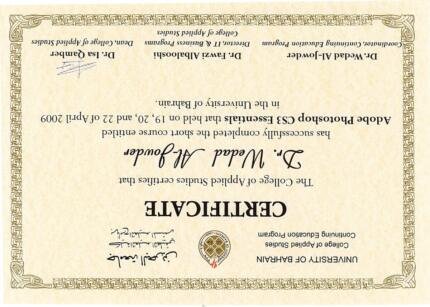 College of applied studies certificate garbled