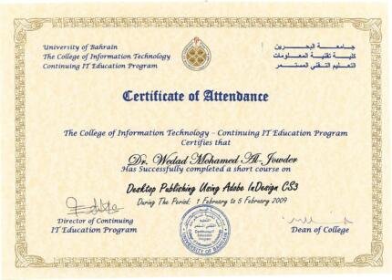 College of it continuing education certificate of attendance