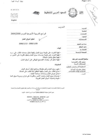 Arab planning institute web page printout