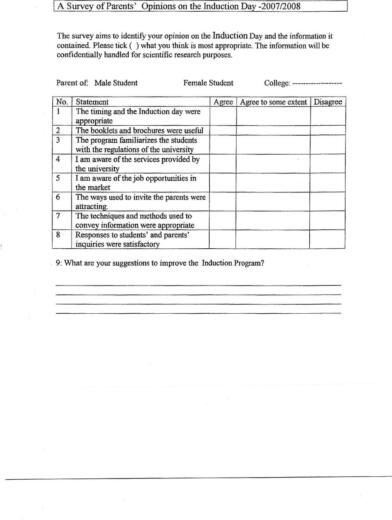 Parents opinion survey on induction day english