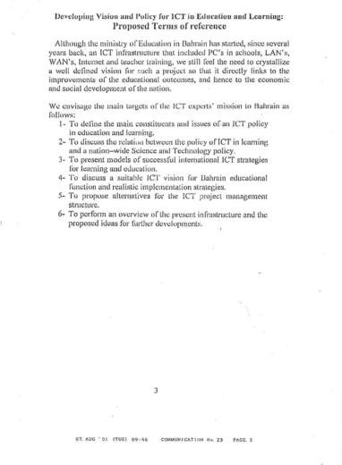 Terms of reference ict vision and policy in education
