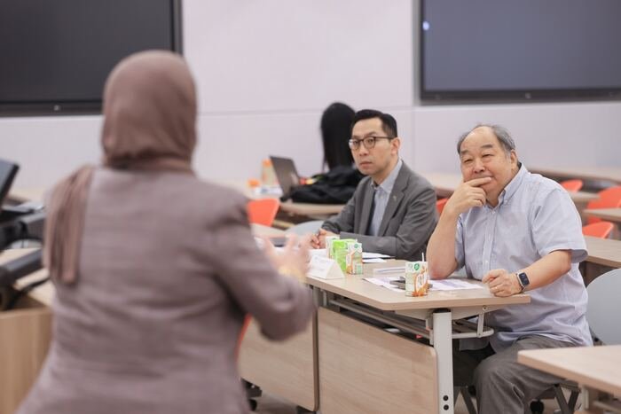 The judging panel during the Stream 1 final pitch